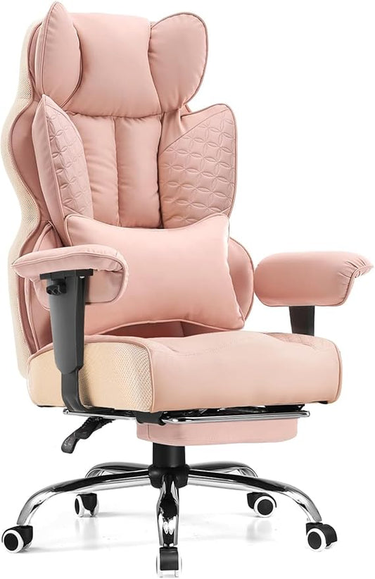 GTPLAYER Big and Tall Gaming Chair 400lbs Heavy Duty Office Chair with Foot Rest & Ergonomic Pocket Spring Lumbar Support, High Back 3D Saddle Shaped Cushion for Back Pain Relief, Pink