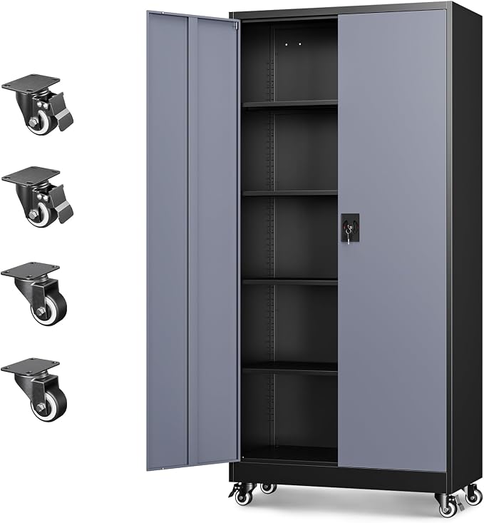Letaya Metal Garage Storage Cabinets with Lock Door and Adjustable Shelves, Steel Tool Cabinets for Home,Office,Warehouse Organisieren (Black Grey, 75" H)