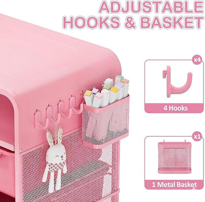 SYKIARIOL Pink Nightstand, Cute End Table with Storage Drawer, Kids Nightstand for Bedroom Furniture, Bedside Table Small Desk Coffee Table for Living Room, Dorm, Office