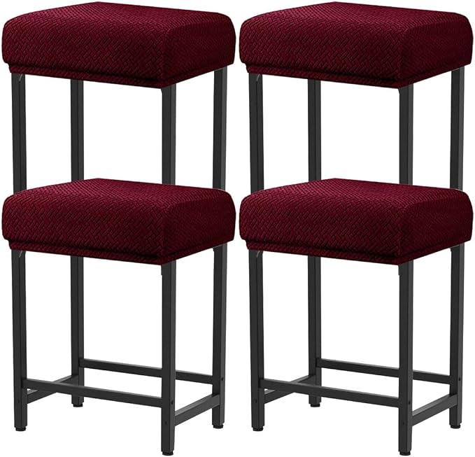 Levoberg Bar Stool Cover Rectangle Stretch Counter Height Barstool Slipcovers Rectangular Vanity Stool Cover Kitchen Counter Saddle Seat Cover for Wooden Metal Bench Set of 4 Wine red
