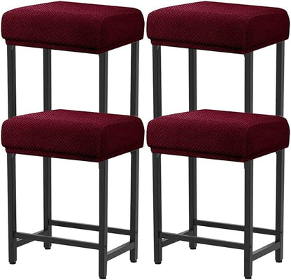 Levoberg Bar Stool Cover Rectangle Stretch Counter Height Barstool Slipcovers Rectangular Vanity Stool Cover Kitchen Counter Saddle Seat Cover for Wooden Metal Bench Set of 4 Wine red