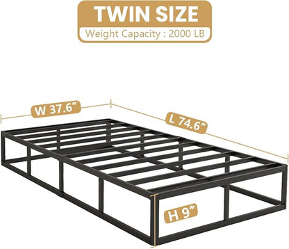 NHODIR Twin Box Spring 9 Inch Heavy Duty Box Spring Mattress Foundation, Metal Bed Base with Fabric Cover, Noise Free Easy Assembly