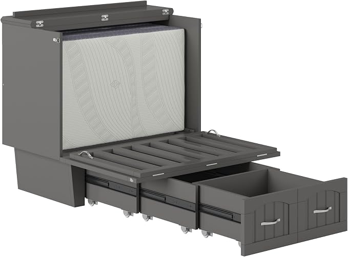 AFI, Nantucket Twin Murphy Bed Chest with Mattress, Storage Drawer and Built-In USB Charger, Grey