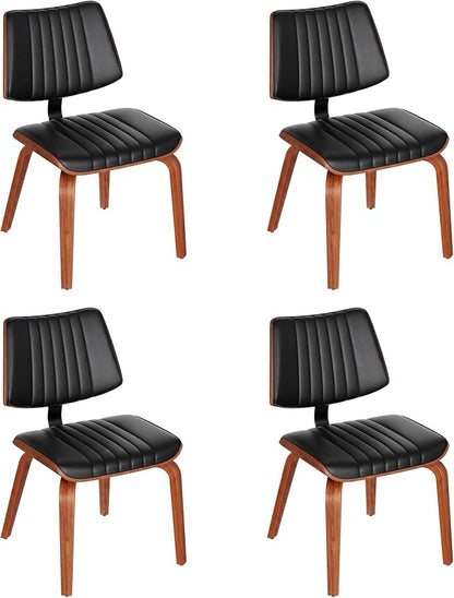 Armless Dining Chairs Set of 4, Walnut Black | Set of 4 armless chairs with ergonomic walnut bentwood back. Premium faux leather upholstery for lasting comfort