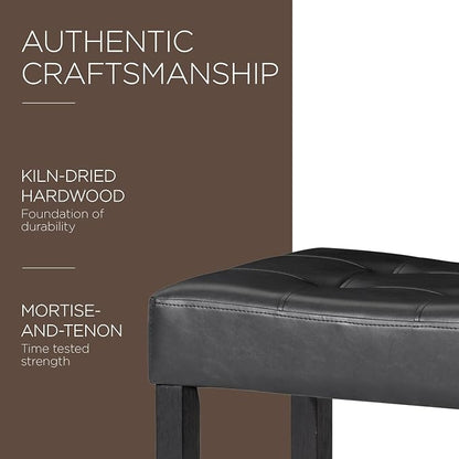 Carte: A La Carte Home Harper 26 Inch Tall Counter Height Backless Stool in Rustic Black Finish, Distressed Black Vegan Leather Upholstered Seat, Set of 2
