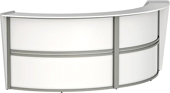 Linea Italia Curved Modern Office Desk Easy to Assembly 2 Panel Reception Counter for Lobby, Salon, 124" x 49", White