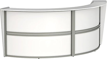 Linea Italia Curved Modern Office Desk Easy to Assembly 2 Panel Reception Counter for Lobby, Salon, 124" x 49", White