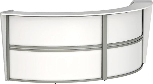Linea Italia Curved Modern Office Desk Easy to Assembly 2 Panel Reception Counter for Lobby, Salon, 124" x 49", White