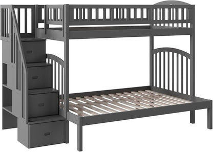 AFI, Westbrook Staircase Bunk Bed Twin Over Full, Grey