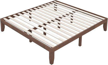 COSTWAY Wood Platform Bed Frame, 14 Inches Solid Rubber Wood Bed Mattress Foundation with Sturdy Slats Support, Easy Assembly Bed Frame for Home Hotel, No Box Spring Needed (Walnut, King)