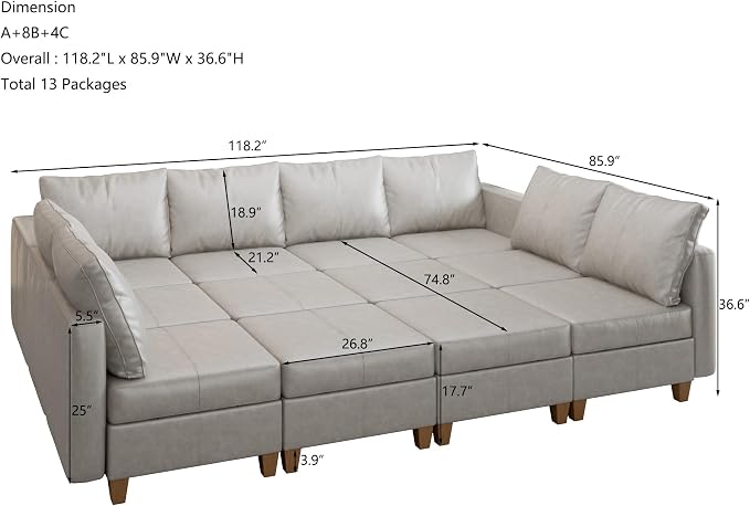 EASE MOOSE Faux Leather Sectional Couch with Storage,U Shaped Faux Leather Modualr Sofa Couch