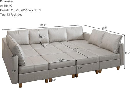 EASE MOOSE Faux Leather Sectional Couch with Storage,U Shaped Faux Leather Modualr Sofa Couch