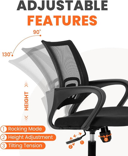 NEO CHAIR Office Desk Computer Chair Ergonomic Mesh Gaming Cushion Seat with Comfy Lumbar Mid Back Support Adjustable Height Swivel Rolling Wheels for Home Task (2 pk - Black)
