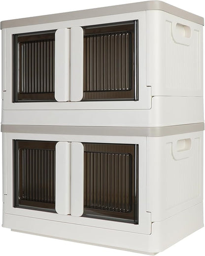 Storage Box, Collapsible Cabinet, 8.4 Gallon (32L) Each One, 2 Packs, Useful Box with Lids, Foldable Drawer, Organizers for Home and Office, Milk White