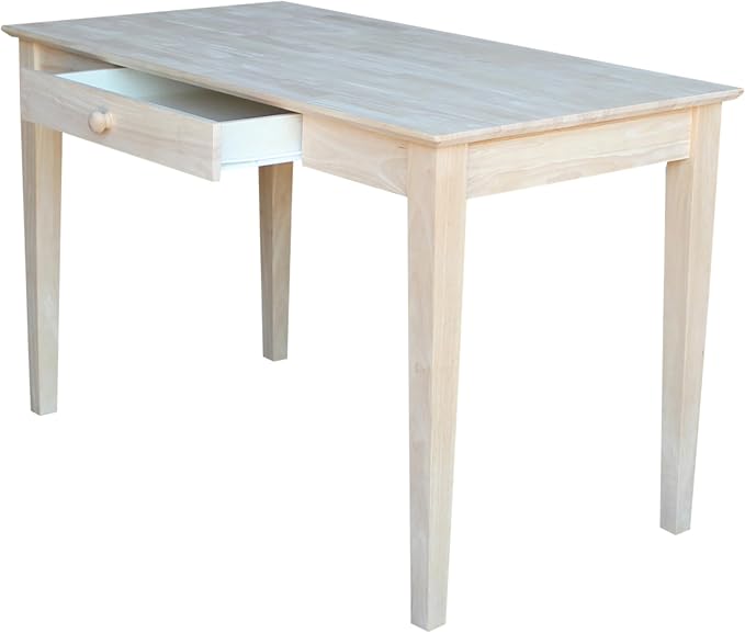 IC International Concepts, Writing Desk With Drawer, Solid Real Wood, Sturdy Parawood, Dimensions 19.41"W x 15"D x 2.36"H, Home Office/Study, Paint/Stain Ready, Unfinished
