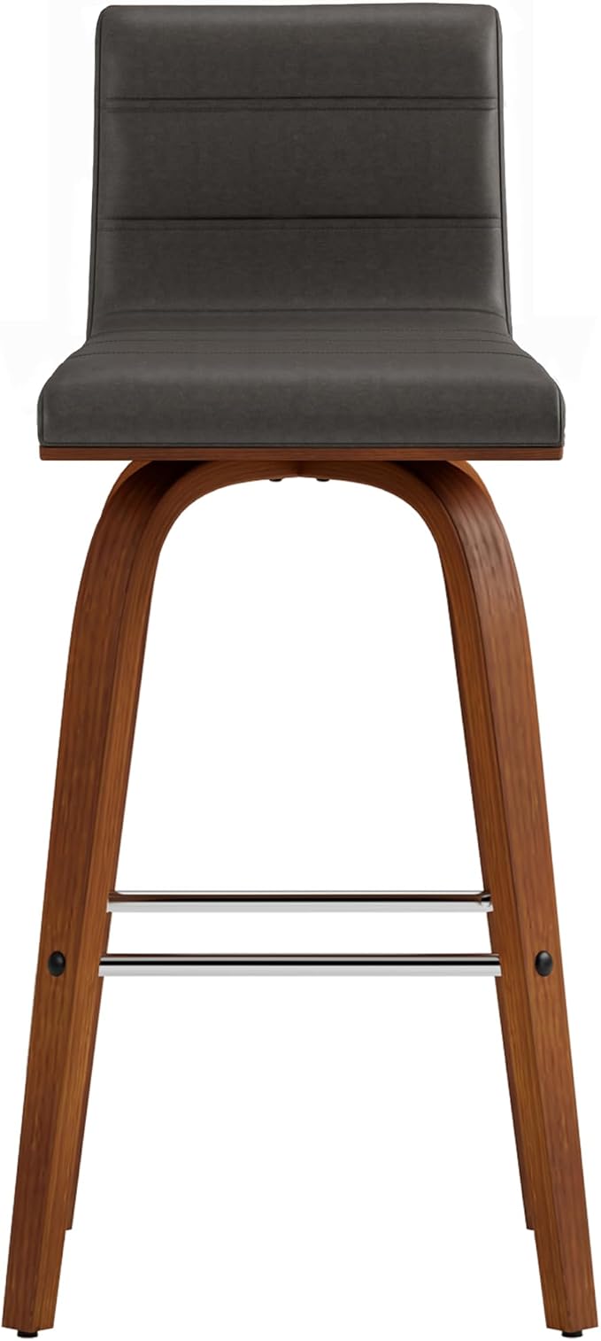Armen Living Vienna 26" Counter Height Swivel Grey Faux Leather and Walnut Wood Bar Stool
