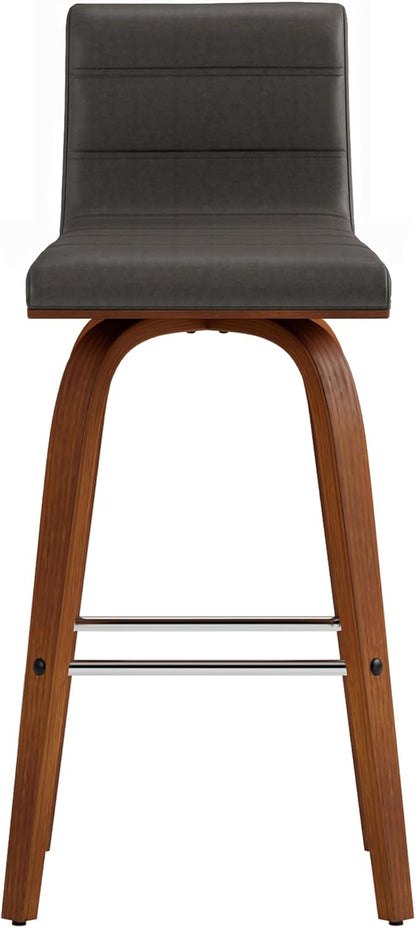 Armen Living Vienna 26" Counter Height Swivel Grey Faux Leather and Walnut Wood Bar Stool