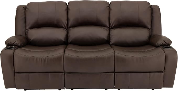 RecPro RV Recliner Charles 80" Powered Triple Wall Hugger | Drop Down Console | RV Furniture with Upgraded 2023 Fabric (Chestnut)