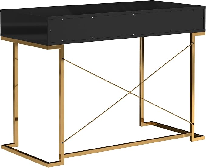 Clihome 42'' Home Office Desks, Modern Writing Desk with Drawers, Modern Simple Desk with Golden Legs and X-Shaped Bracket