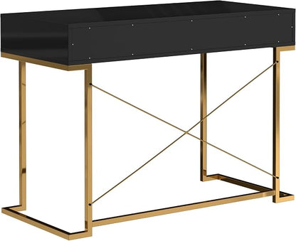Clihome 42'' Home Office Desks, Modern Writing Desk with Drawers, Modern Simple Desk with Golden Legs and X-Shaped Bracket
