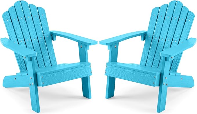 Costzon Kids Adirondack Chair, All-Weather HIPS Toddler Outdoor Chair, Wooden Textured Plastic Fire Pit Chair, Kids Patio Chair for Backyard Lawn Garden, Fits Children Age 3-7 Years (2, Turquoise)