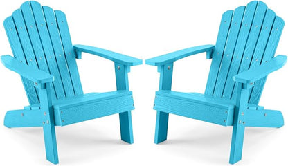 Costzon Kids Adirondack Chair, All-Weather HIPS Toddler Outdoor Chair, Wooden Textured Plastic Fire Pit Chair, Kids Patio Chair for Backyard Lawn Garden, Fits Children Age 3-7 Years (2, Turquoise)