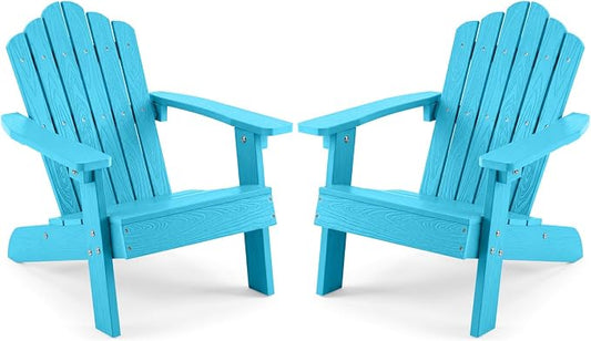 Costzon Kids Adirondack Chair, All-Weather HIPS Toddler Outdoor Chair, Wooden Textured Plastic Fire Pit Chair, Kids Patio Chair for Backyard Lawn Garden, Fits Children Age 3-7 Years (2, Turquoise)