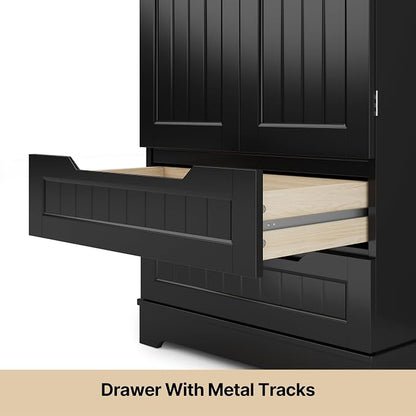 Gizoon Kitchen Pantry Cabinet with Drawers, 47" Small Food Pantry Storage Cabinet with 6 Door Shelves for Snack and Spice, Freestanding Craft Storage Cabinet for Craft Room, Black, Painted