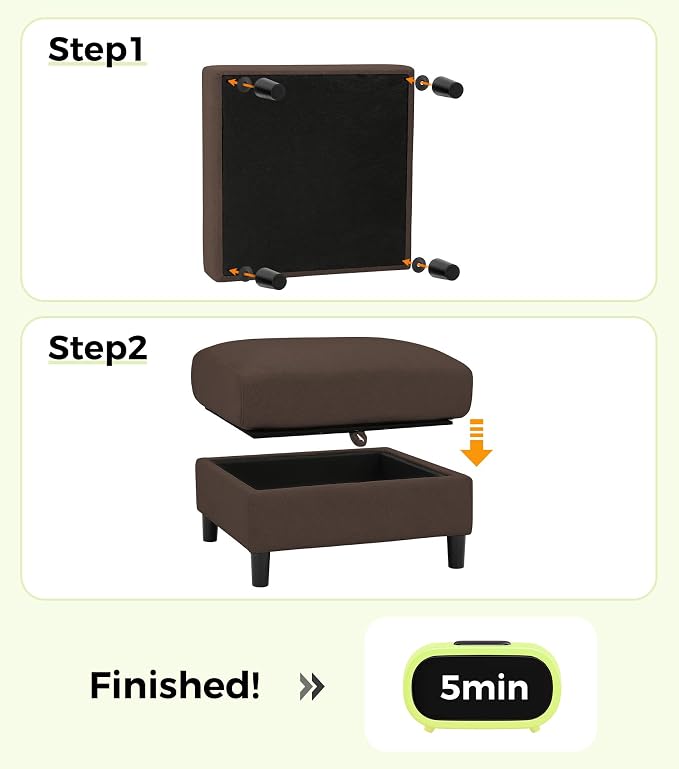 Welzona Teddy Storage Ottoman, 26.7" Large Living Room Ottoman, All-Wood Coffee Table Ottomans with Storage, Tool-Free Setup Ottomans for Living Room, Bench for Bedroom, Brown