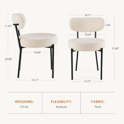 Sweetcrispy Dining Chairs Set of 6, Boucle Upholstered Modern Mid Century Round Kitchen Chairs with Curved Backrest & Metal Legs for Vanity, Living Room - Classic Beige