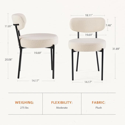Sweetcrispy Dining Chairs Set of 4, Boucle Upholstered Modern Mid Century Round Kitchen Chairs with Curved Backrest & Metal Legs for Vanity, Living Room - Beige