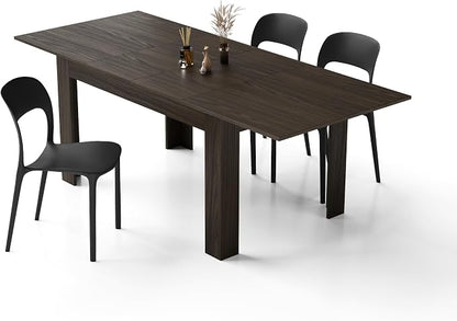 Mobili Fiver, Easy Extendable Dining Table, 55.1(86.6) x35.4 in, Dark Walnut, Made in Italy