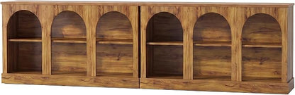 Tribesigns Farmhouse Console Table Set of 2, Extra Long Entryway Table with 3 Tier Storage, Wooden Rectangular Sofa Table Behind The Couch for Entrance, Hallway, Living Room Natural Wood