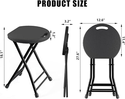 Folding Stool, 18 Inch Foldable Stool with Handle & Steel Frame, Pack of 12 Folding Bar Stools, 440lbs Sturdy Foldable Lightweight Metal Chair for Camping, Indoor and Outdoor, Black