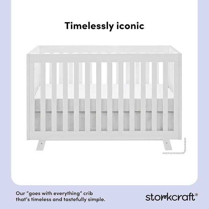 Storkcraft Beckett 3-in-1 Convertible Crib – GREENGUARD Gold Certified, Fits Standard Crib Mattress, Converts to Toddler Bed and Daybed, 4 Mattress Heights, Grow-with-Me Design (White)