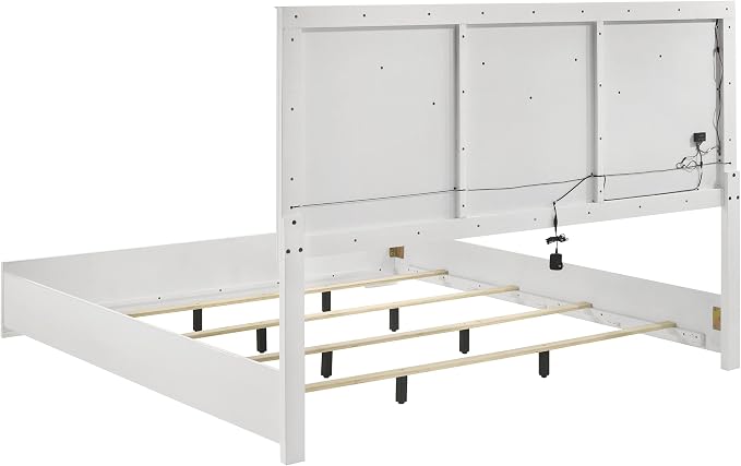 Coaster Home Furnishings Ives Contemporary 5-Piece Bedroom Set Queen Size LED Panel Bed Frame 57-inch Headboard White High Gloss 224941Q-S5