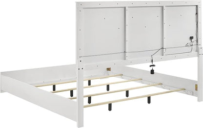 Coaster Home Furnishings Ives Contemporary 5-Piece Bedroom Set Queen Size LED Panel Bed Frame 57-inch Headboard White High Gloss 224941Q-S5