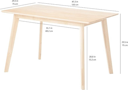 Amazon Basics FSC Certified Sturdy Solid Wood Rectangular Dining Table, Easy Assembly, Kitchen Table, 29.5"D x 47.2"W x 29.5"H, Natural Wood