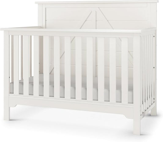 Child Craft Woodland Design 4-in-1 Convertible Baby Crib Nursery Furniture - Baby Bed, Toddler Bed and Full Size Bed, 3 Adjustable Mattress Positions, Real Wood, Baby Safe Finish (Brushed Cotton)