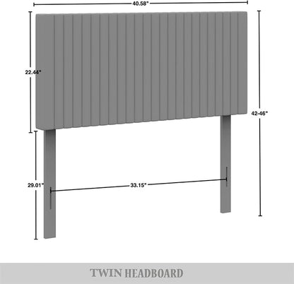 Twin Corduroy Velvet Upholstered Adjustable Headboard, Grey