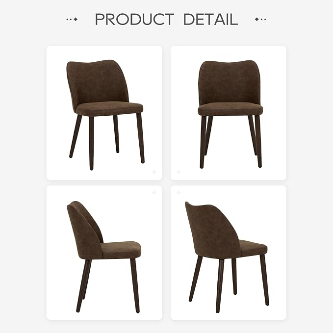 COLAMY Upholstered Dining Chairs Set of 4, Modern PU Leather Dining Room Kitchen Side Chair with Padded Seat and Wood Legs Restaurant/Cafe, Dark Brown