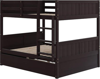 Bellemave Bunk beds Full Over Full with Twin Size Trundle, Low bunk Bed for Kids Adults and Teenagers，Espresso