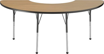 FDP Half Moon (36 x 72) Classroom Teacher Table with Adjustable Standard Ball Glide Legs (19-30 in) School and Office Furniture - Pasadena Oak Top/Black Edge and Legs