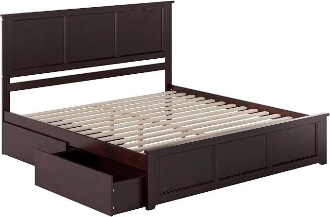 AFI, Madison King Solid Wood Platform Bed with Matching Footboard & Storage Drawers, Espresso