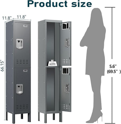 BUTISOW Metal Lockers - 66" Height Steel Lockers for Employees with 2 Door Storage Locker with Card Slot for Employees Gym School Home Office Garage - Assembly Required
