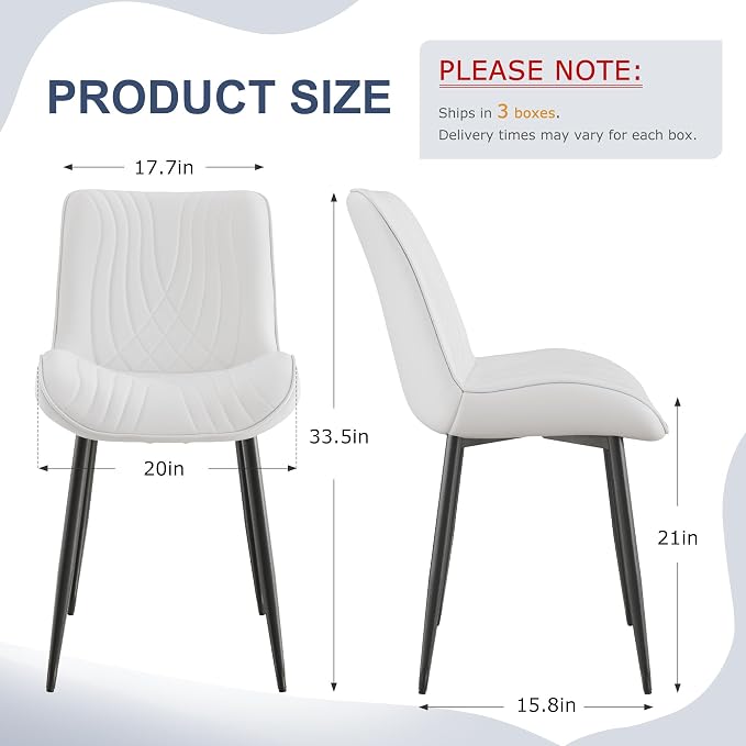 VECELO Dining Chairs Set of 6, Modern Upholstered Faux Leather Cushion Seat and Metal Legs for Kitchen, Living Room, White