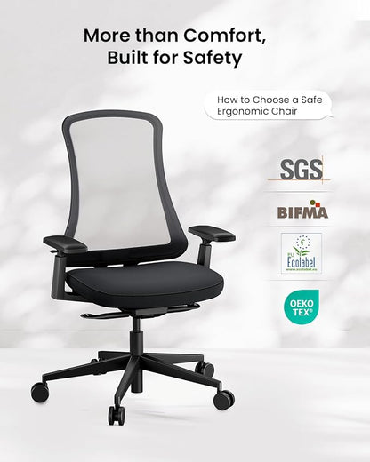 ProtoArc Ergonomic Office Chair – Flexer Mesh Couputer Chair for Women, Foam Sliding Seat, 125° Recline, Home Desk Chairs for Small Spaces, Stylish & Comfortable – Black