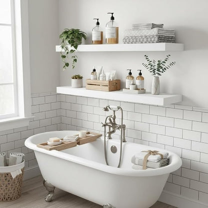 Vivelove 12 Deep Floating Shelves for Wall, 24/36/48/55 Inch Shelves for Room Wall Mounted, 2" Thick Floating Shelf for Living Room Bedroom Bathroom Kitchen Laundry Room, Set of 2 White