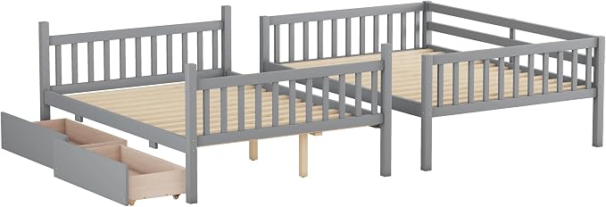 Harper & Bright Designs Full Over Full Bunk Bed with 2 Drawers, Convertible into 2 Beds, Bunk Bed with Ladder and Safety Guardrails, Gray