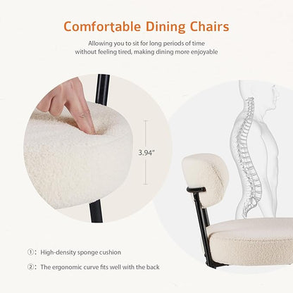 Sweetcrispy Dining Chairs Set of 2, Boucle Upholstered Modern Mid Century Round Kitchen Chairs with Curved Backrest & Metal Legs for Vanity, Living Room - Beige